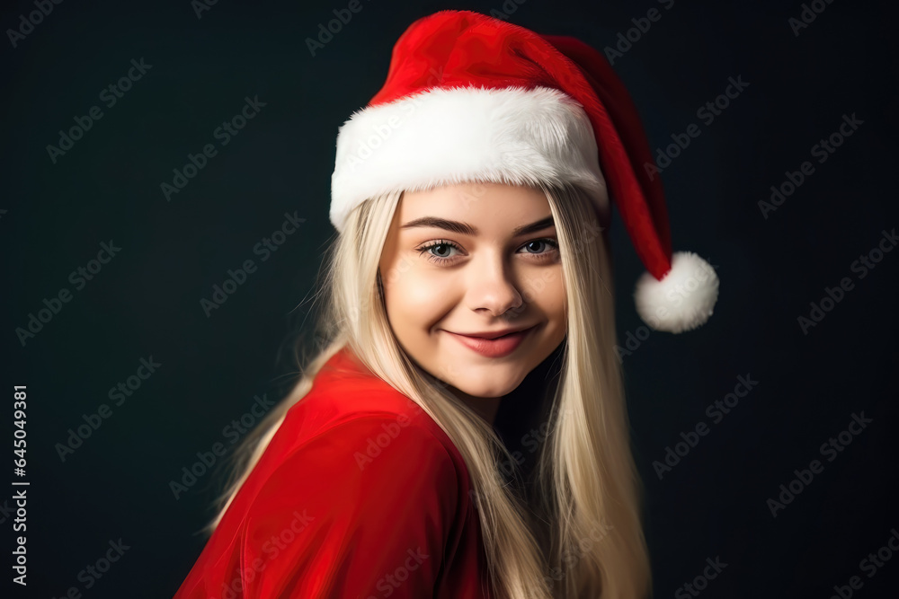Portrait of young, smiling woman with santa claus hat Portrait of young, smiling woman with santa claus hat