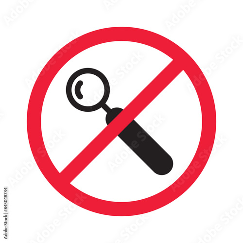 Forbidden dentist tool icon. Prohibited dentist instrument vector icon. No dentist tools symbol pictogram. Warning, caution, attention, restriction, danger, ban, label flat sign design.