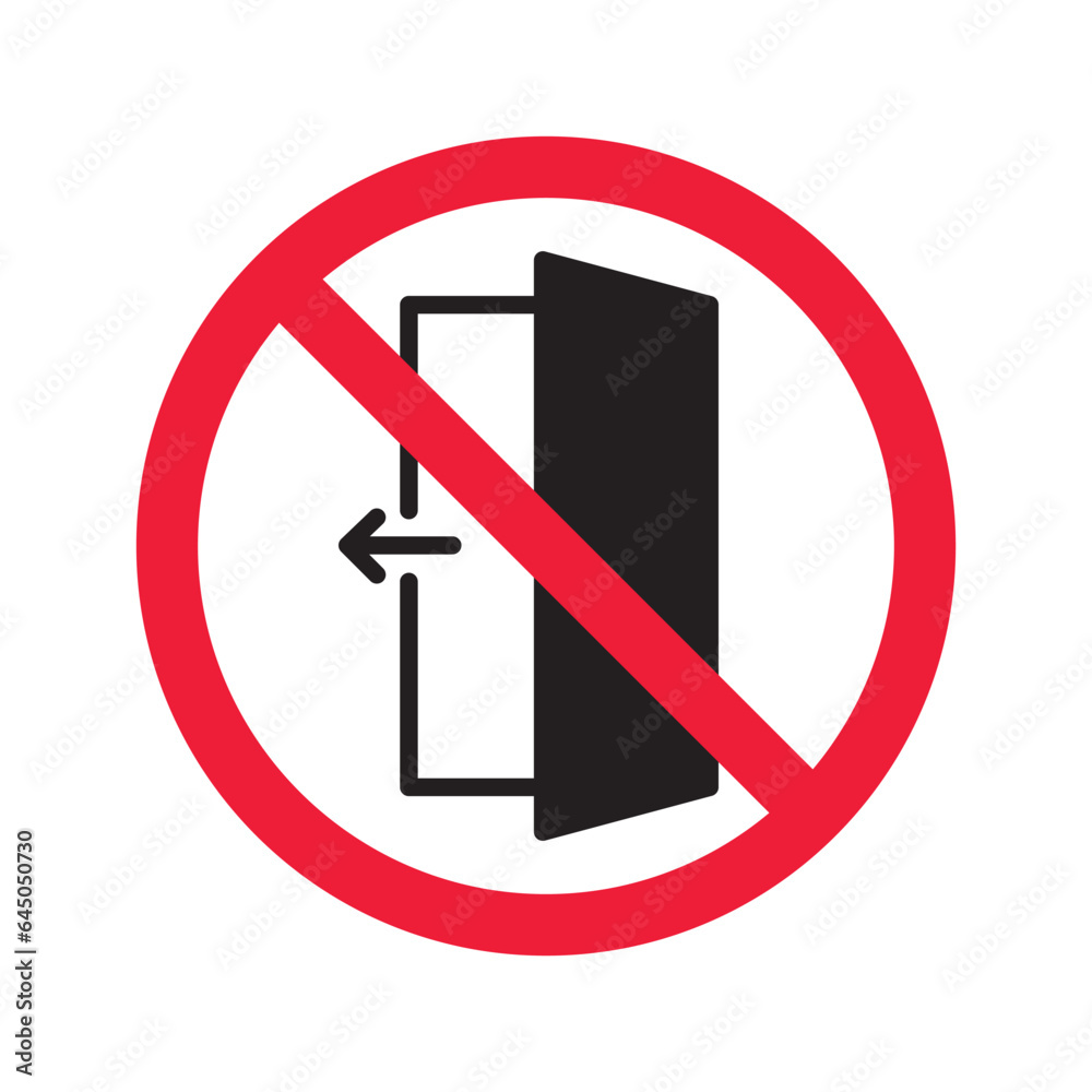 Prohibited exit vector icon. No entry icon. Forbidden door exit icon. No fire exit sign. Warning, caution, attention, restriction, danger flat sign design door symbol pictogram Prohibited exit vector icon. No entry icon. Forbidden door exit icon. No fire exit sign. Warning, caution, attention, restriction, danger flat sign design door symbol pictogram