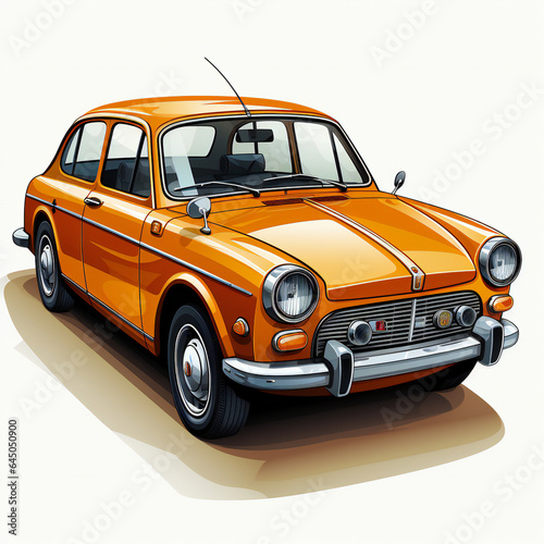 old vintage American car orange yellow classic isolated in white background