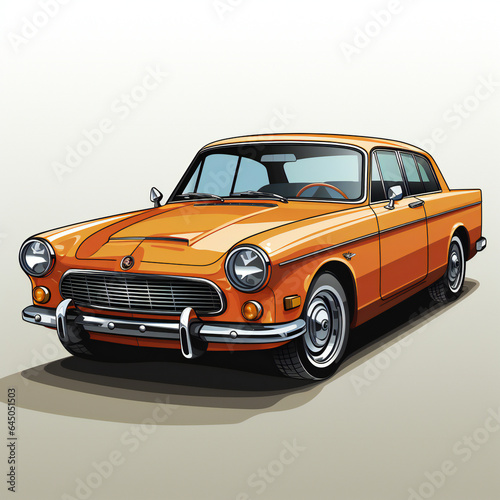 vintage American car orange classic isolated in white background