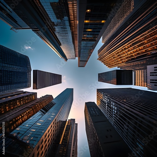 Low angle view of building skyscrapers in city.