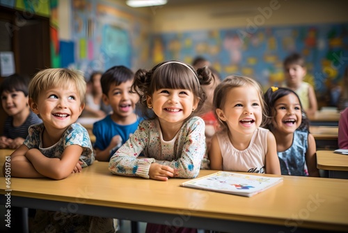 Kindergarten students in classroom at school.