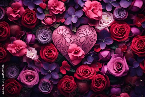 Flower-filled Valentine s Day wallpaper. Generative AI