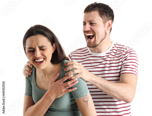 Angry young man beating his...