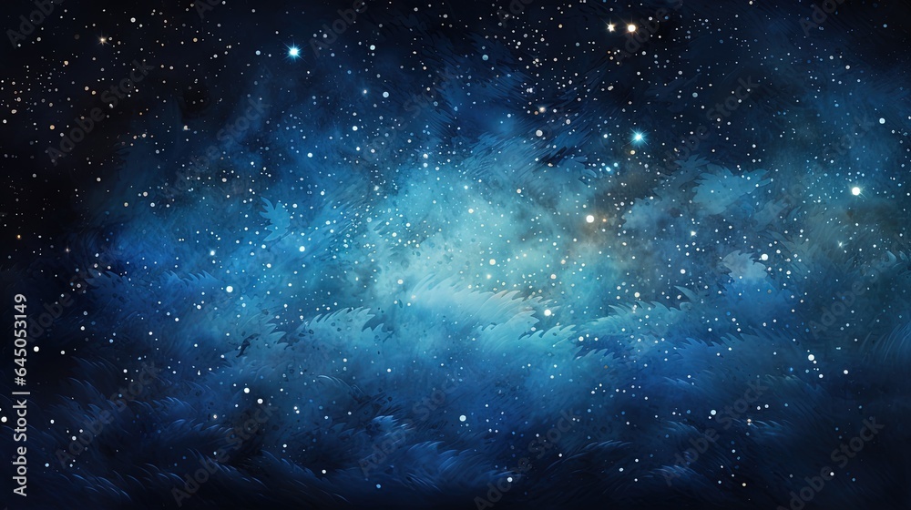  a painting of the night sky with stars and a bright blue cloud.  generative ai