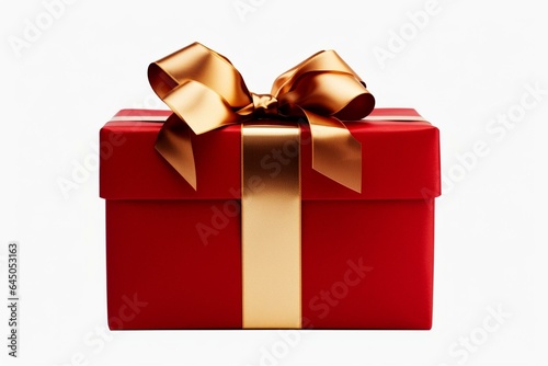 Red present with ribbon bow on clear background in a PNG file. Generative AI