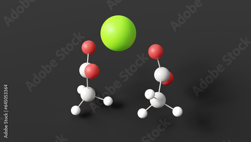 calcium acetate molecule, molecular structure, food additive e263, ball and stick 3d model, structural chemical formula with colored atoms