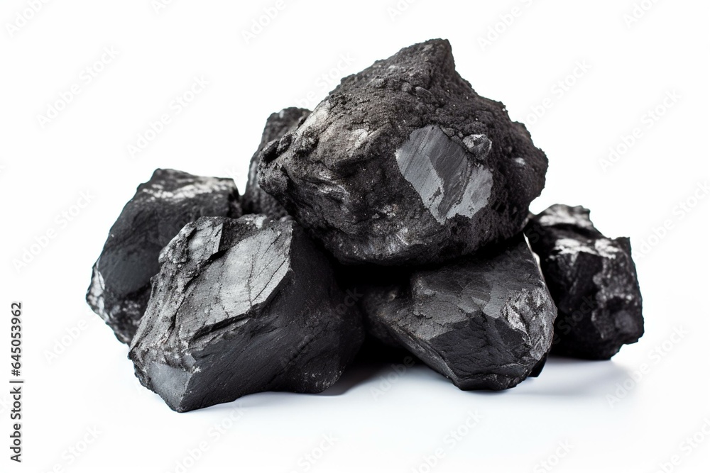 isolated black coal on white. Generative AI