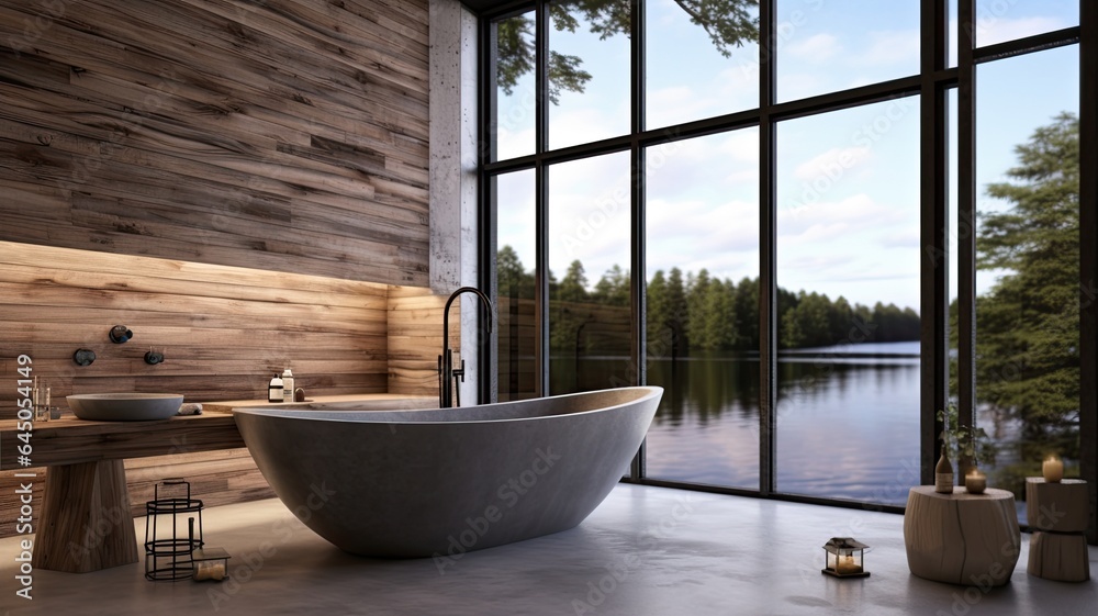 Spacious bathroom thanks to the full-wall window. And what are you waiting the whole cold day is the warm bath. Generative AI Technology Spacious bathroom thanks to the full-wall window. And what are you waiting the whole cold day is the warm bath. Generative AI Technology