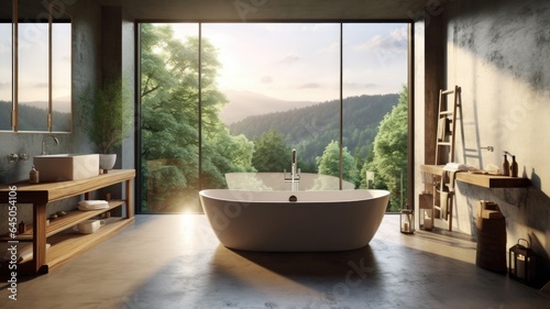 Spacious bathroom thanks to the full-wall window. And what are you waiting the whole cold day is the warm bath. Generative AI Technology 