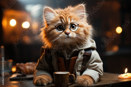 Create a delightful image featuring adorable cats wearing eyeglasses. Let the focus be on capturing their charming personalities as they sport a variety of stylish eyewear, showcasing the endearing co