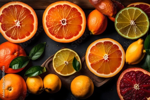 A composite image of four different citrus fruits is seen here.