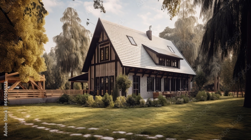 Peaceful house middle of the forest. Far away the city noise. Where you can live with your family safety and love. Generative AI Technology Peaceful house middle of the forest. Far away the city noise. Where you can live with your family safety and love. Generative AI Technology