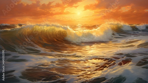  a painting of a sunset over a large body of water.  generative ai