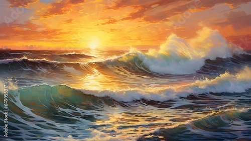  a painting of a sunset over a large body of water. generative ai