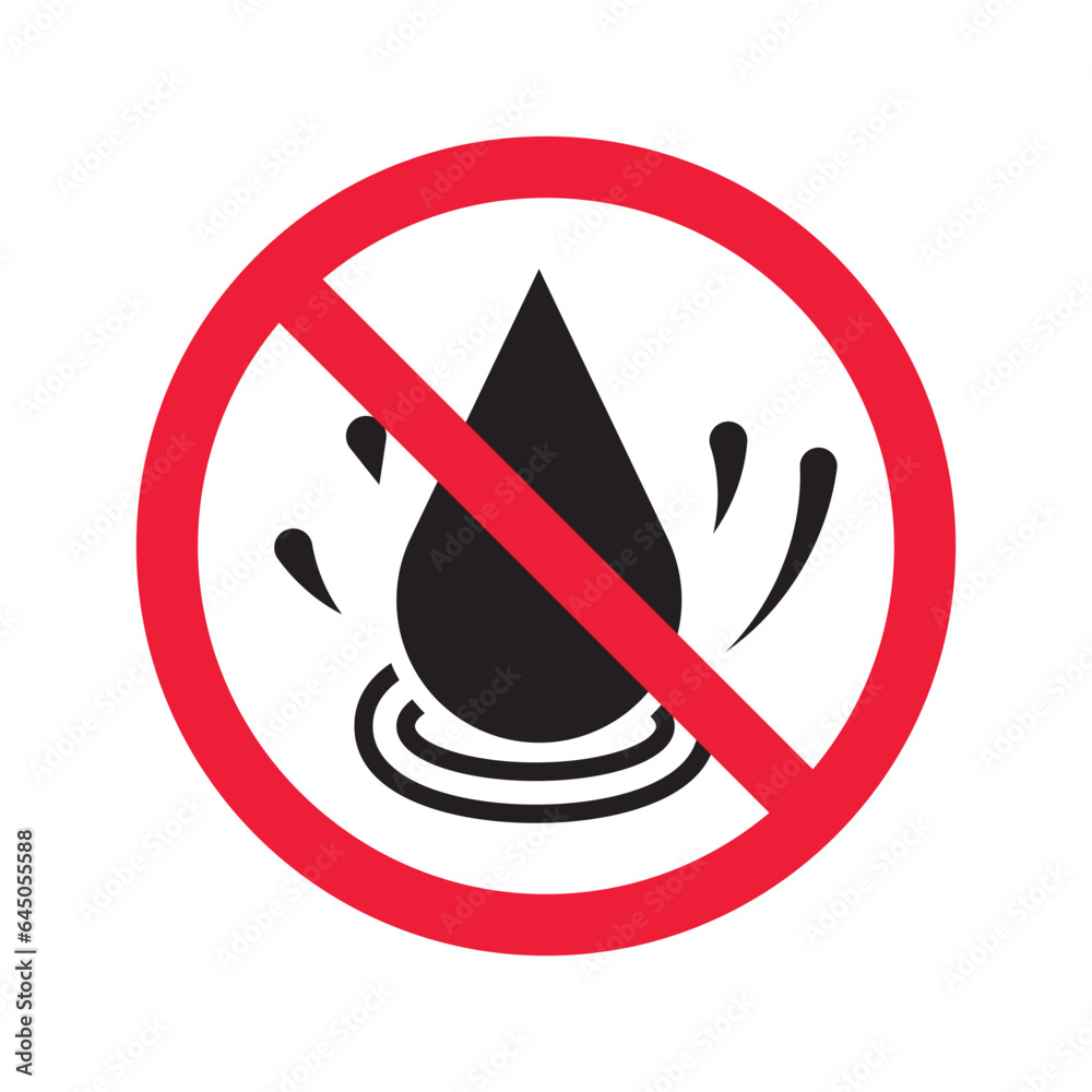 Water prohibited vector icon. No water drop icon. Forbidden water icon. Warning, caution, attention, restriction, danger flat sign design symbol pictogram Water prohibited vector icon. No water drop icon. Forbidden water icon. Warning, caution, attention, restriction, danger flat sign design symbol pictogram