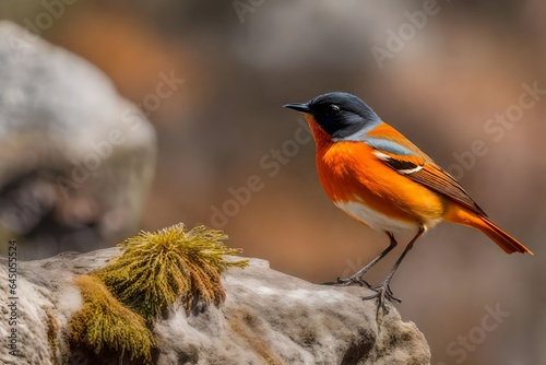 Orange-colored bird in profile, perched on a rock.