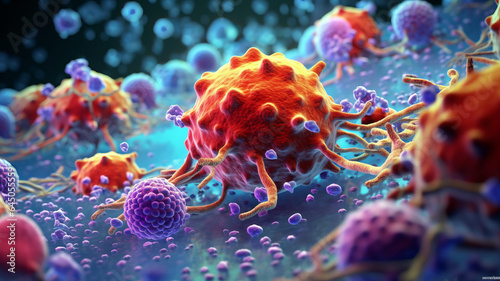 Cancer Cells Molecule Growth Divide Epidemic On Host Microbiology Microscope 3d generative ai photo