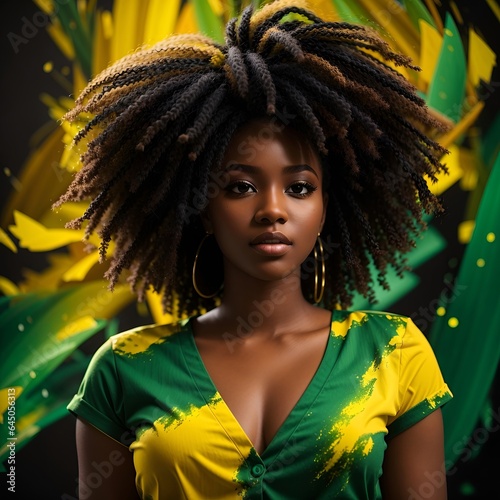 portrait of a black woman in green and yellow dress
