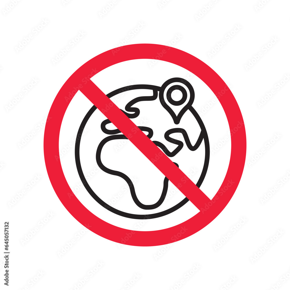 No planet icon. Forbidden earth icon. Prohibited globe vector icon. Warning, caution, attention, restriction, danger flat sign design symbol pictogram No planet icon. Forbidden earth icon. Prohibited globe vector icon. Warning, caution, attention, restriction, danger flat sign design symbol pictogram