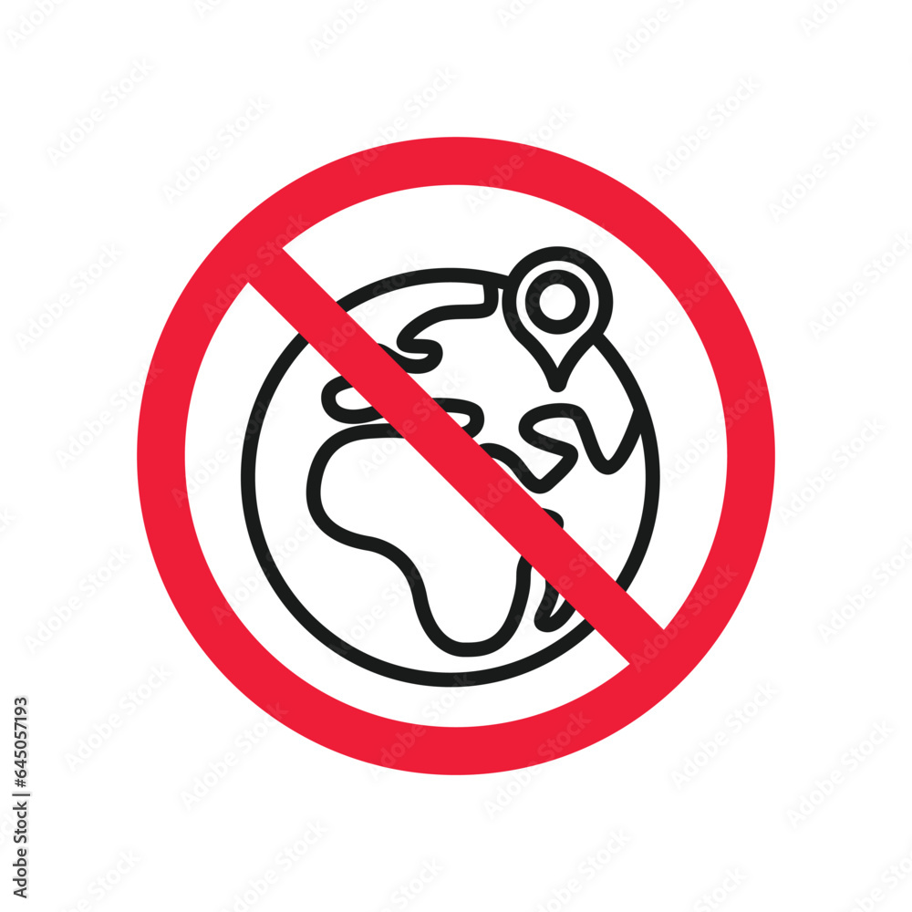No planet icon. Forbidden earth icon. Prohibited globe vector icon. Warning, caution, attention, restriction, danger flat sign design symbol pictogram No planet icon. Forbidden earth icon. Prohibited globe vector icon. Warning, caution, attention, restriction, danger flat sign design symbol pictogram