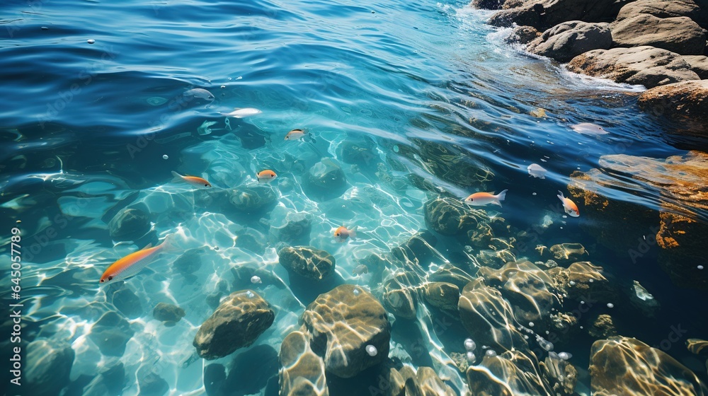 a body of water with rocks and fish swimming in it. generative ai a body of water with rocks and fish swimming in it. generative ai