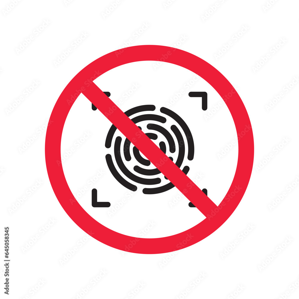 No fingerprint icon. Forbidden fingerprint icon. No scan vector sign. Prohibited scaning vector icon. Warning, caution, attention, restriction flat sign design. Do not scan fingerprint icon No fingerprint icon. Forbidden fingerprint icon. No scan vector sign. Prohibited scaning vector icon. Warning, caution, attention, restriction flat sign design. Do not scan fingerprint icon