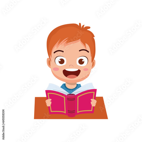 happy cute kid boy study with smile, happy cute kid girl study with smile, vector illustration of kids