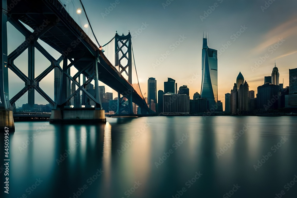 Obraz premium city bridge at sunset