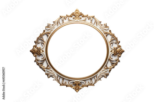 Vintage gold oval wall frame isolated.