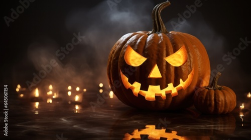 Spooky Halloween Pumpkin with Candles and Fog