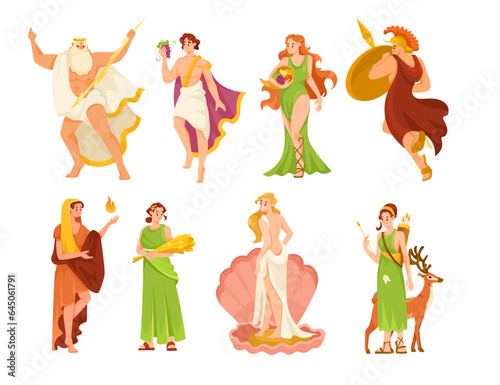 Ancient Greek God and Deity as Figures from Mythology Vector Set
