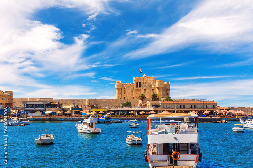 The Fort of Qaitbay, fortress built on the exact site of the famous Lighthouse of Alexandria on the sea, Egypt