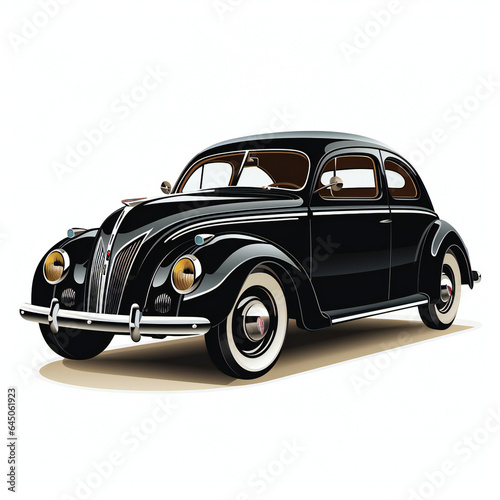 classic black luxury vintage American retro car isolated in white background