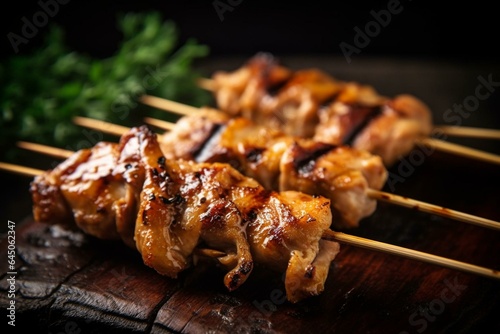 Skewered grilled chicken from Japan. Generative AI