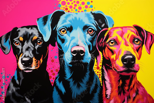 Doberman and Retriever dogs in pop art style.   