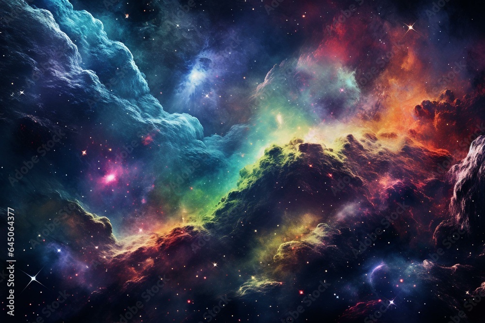 Vibrant cosmic artwork with glowing colors of outer space. Generative AI