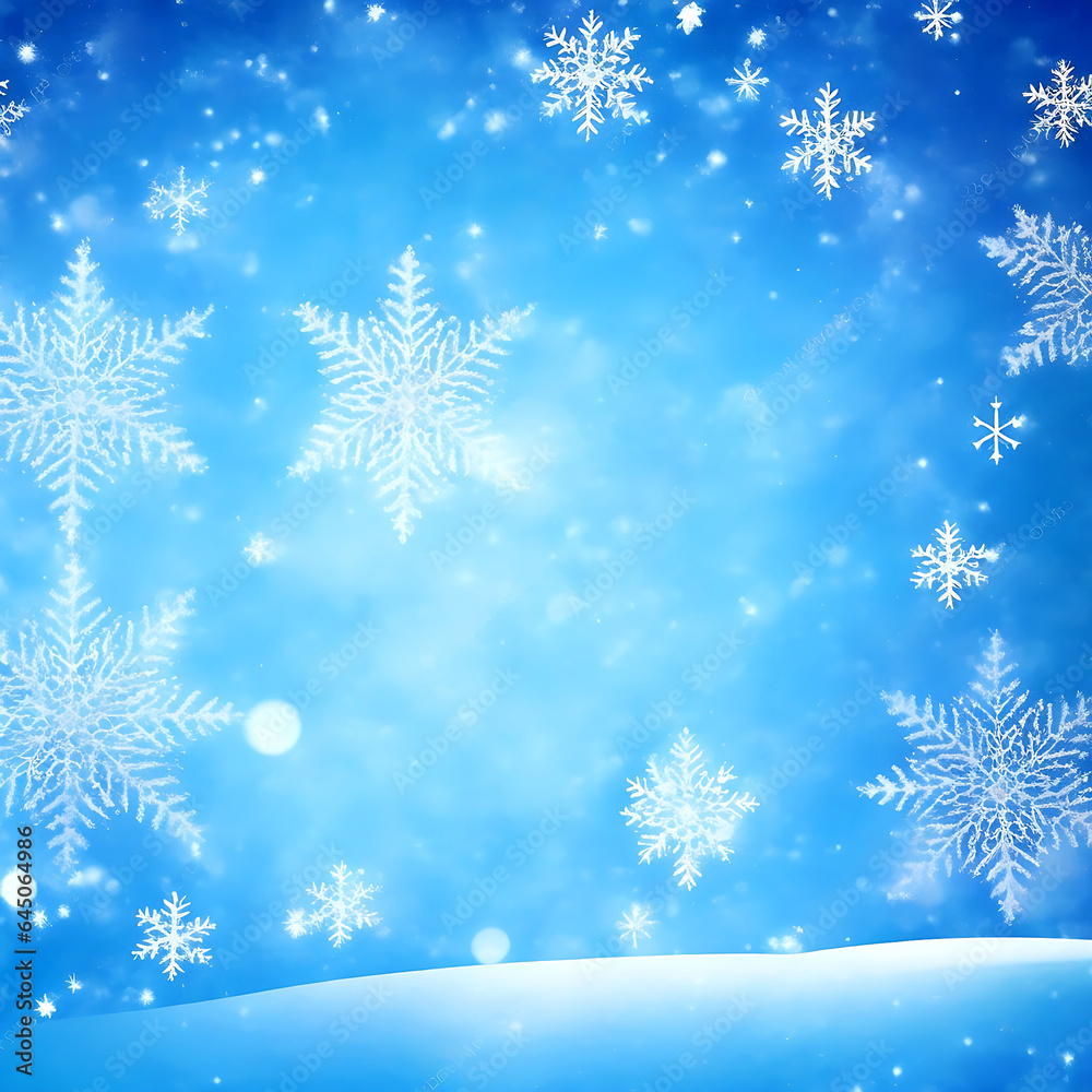 Abstract Christmas blue background with snowfall.