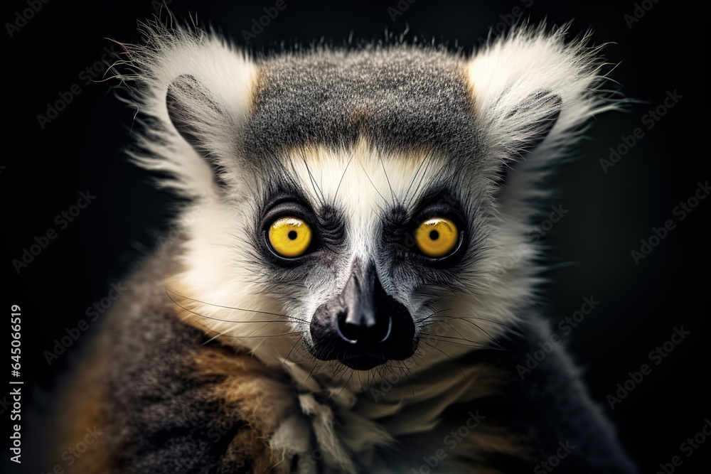 Fototapeta premium ring tailed lemur is looking at the camera, generative ai