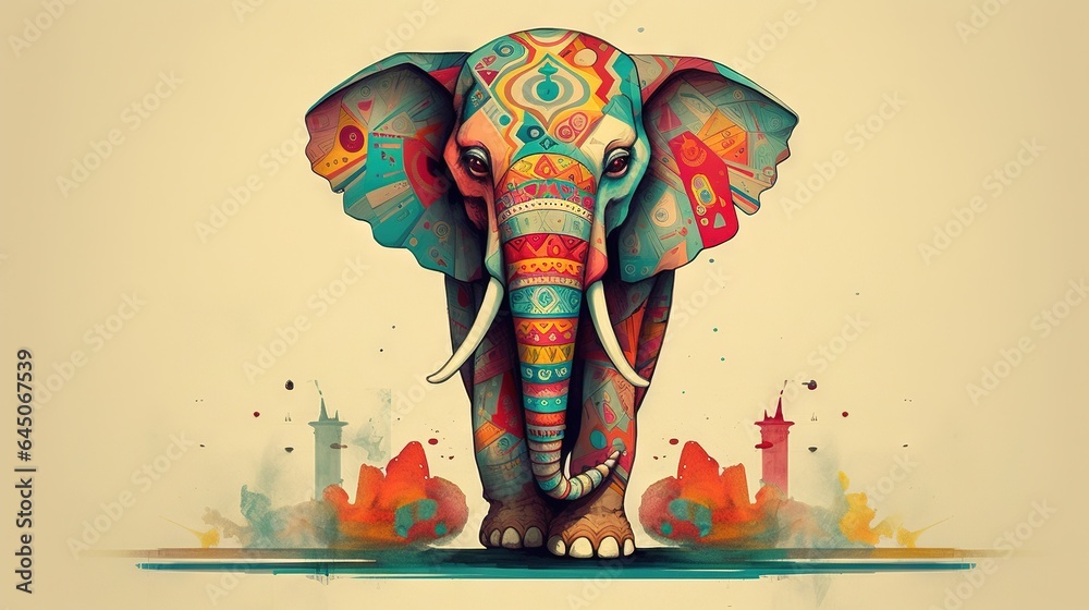 Obraz premium an elephant with a colorful pattern on its face and trunk. generative ai