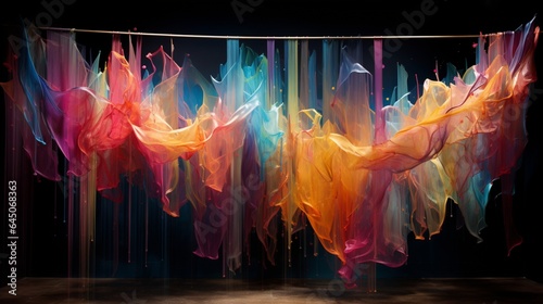 Delicate threads of color suspended in mid-air, resembling an intricate dance of chromatic rain