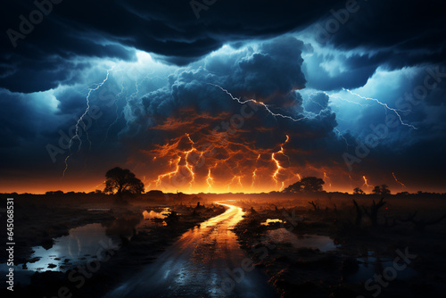 Dramatic stormy sky with lightning.  © soysuwan123