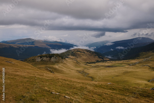 An amazing view of the cloudy Parâng Mountains.Carpathian Mountains,Romania.