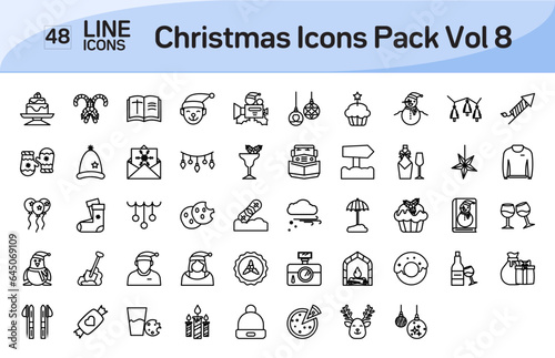 Christmas Line Icons Icons set. Vector illustration in modern Line style of christmas icons, Line Icons, Isolated on white background, Pixel Perfect Christmas Icons, Editable line icons set