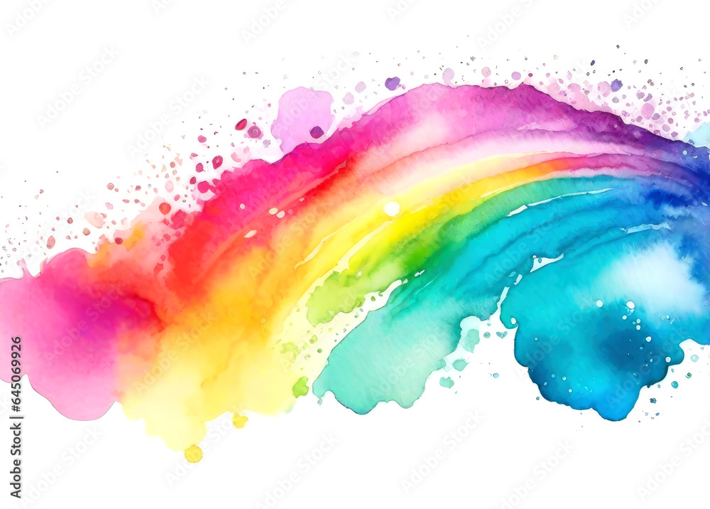 Rainbow abstract watercolor paint texture and white background. Generative AI