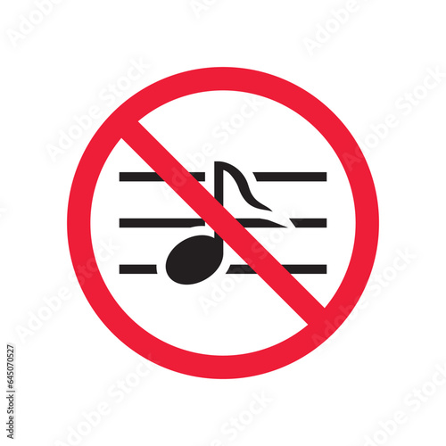 No music icon. Forbidden noise icon. No sound vector sign. Prohibited loud vector icon. Warning, caution, attention, restriction, danger flat sign design. Silence vector icon pictogram
