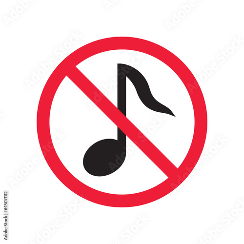 No music icon. Forbidden noise icon. No sound vector sign. Prohibited loud vector icon. Warning, caution, attention, restriction, danger flat sign design. Silence vector icon pictogram