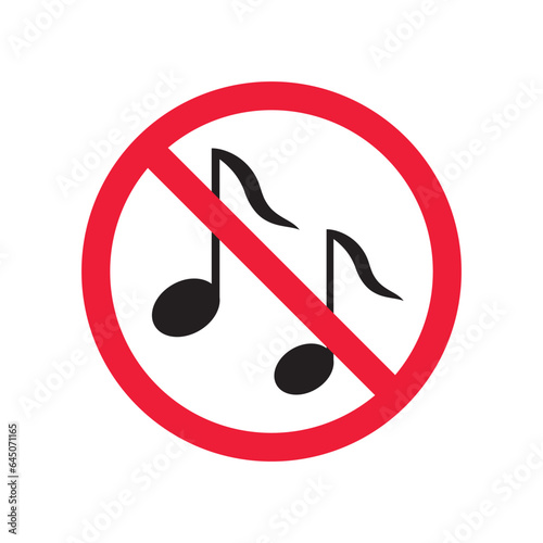 No music icon. Forbidden noise icon. No sound vector sign. Prohibited loud vector icon. Warning, caution, attention, restriction, danger flat sign design. Silence vector icon pictogram