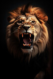 Photorealistic portrait of a wild roaring lion 